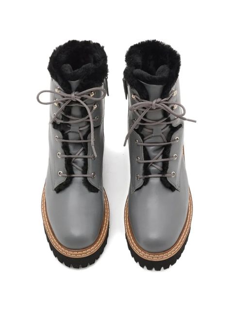Yves Salomon shearling-trim lace-up combat boots - Grey