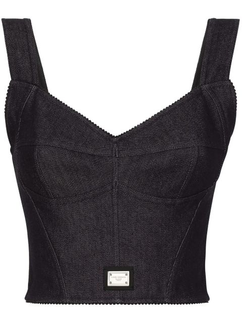 Dolce & Gabbana logo-tag denim corset top - Black - zdjęcie produktu nr 1