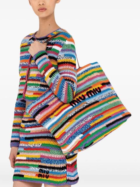 Miu Miu striped crochet tote bag - Neutrals
