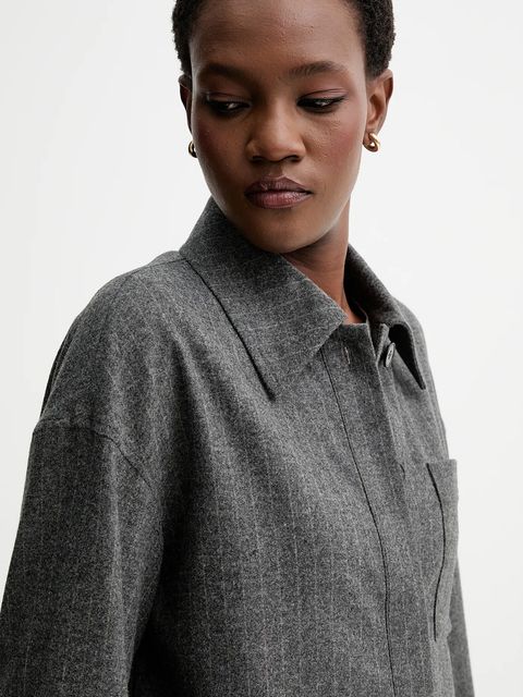 Marc O'Polo kurtka koszulowa z dodatkiem wełny kolor szary przejściowa oversize 510023774127