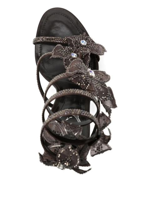 René Caovilla 110mm crystal-flower sandals - Brown