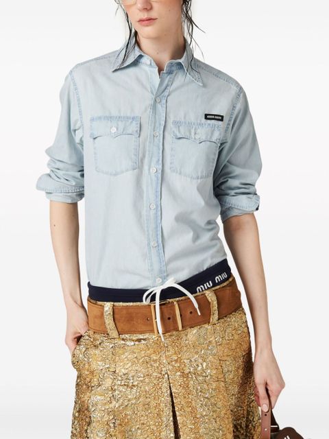 Miu Miu logo-appliqué cotton shirt - Blue - zdjęcie produktu nr 2