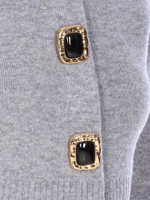 Self-Portrait jewelled-button wool cardigan - Grey