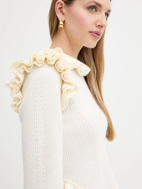 Twinset sweter z dodatkiem wełny damski kolor beżowy 252TS3020