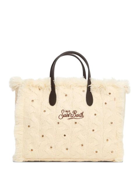 MC2 Saint Barth Colette cable-knit fringed tote bag - White - zdjęcie produktu nr 1