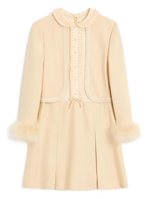 Valentino Garavani feather-trim mini dress - Neutrals