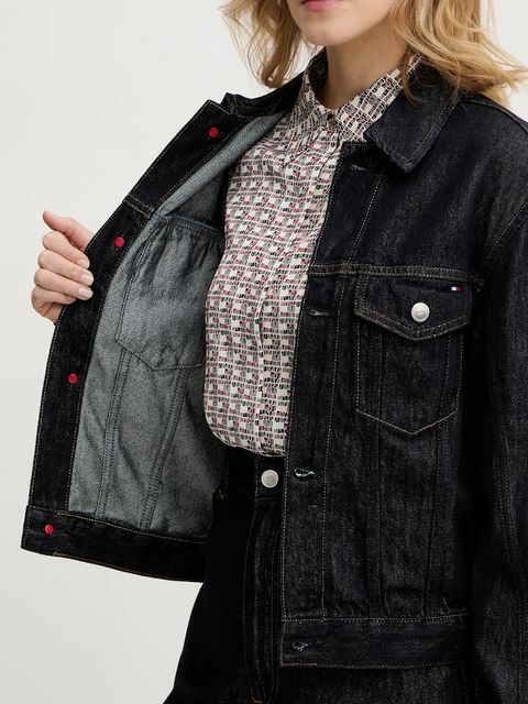 Tommy Hilfiger kurtka jeansowa kolor granatowy przejściowa WW0WW49523