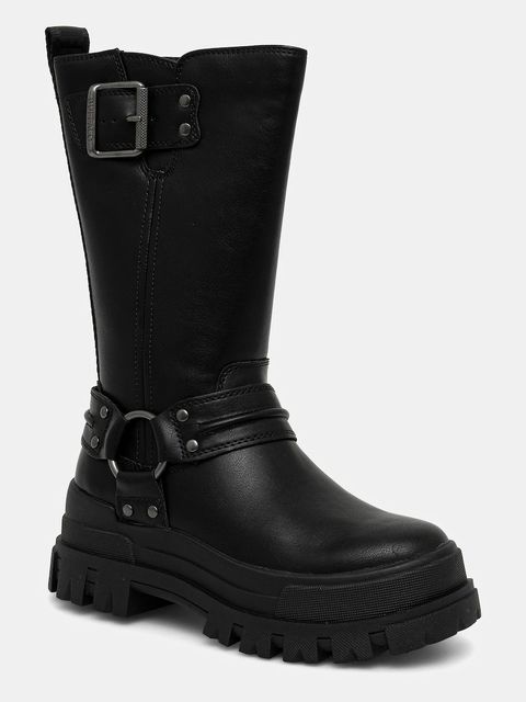 Buffalo botki Aspha Biker Boot Hi damskie kolor czarny na płaskim obcasie ocieplone 1270123-BLK - zdjęcie produktu nr 1