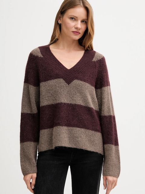 Mos Mosh sweter z dodatkiem wełny TACI damski kolor bordowy 173090 - zdjęcie produktu nr 1