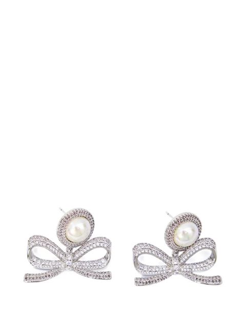 Self-Portrait crystal pearl bow earrings - Silver - zdjęcie produktu nr 1