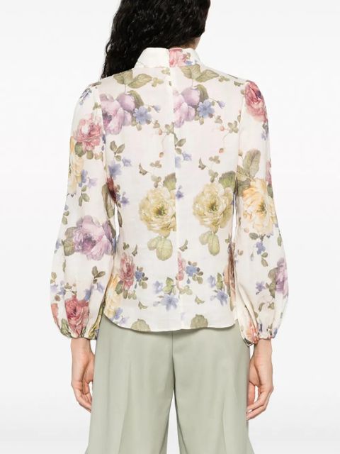 ZIMMERMANN Luminosity floral-print puff-sleeve blouse - Neutrals