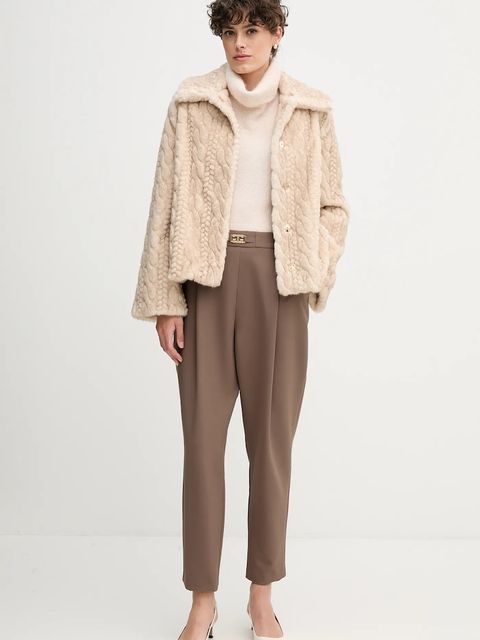 Gaudi spodnie damskie kolor brązowy fason cygaretki high waist 521FD25011