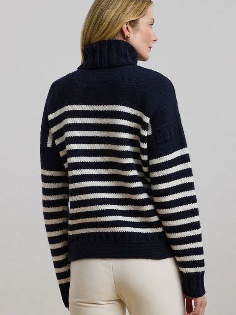 Lauren Ralph Lauren sweter wełniany damski kolor granatowy ciepły z golfem 200957456