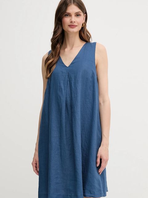 United Colors of Benetton sukienka lniana kolor niebieski mini rozkloszowana 4AGHDV0AX - zdjęcie produktu nr 1