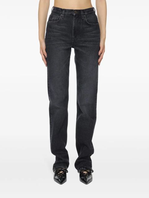 Jean Paul Gaultier logo-patch high-waist straight-leg jeans - Black