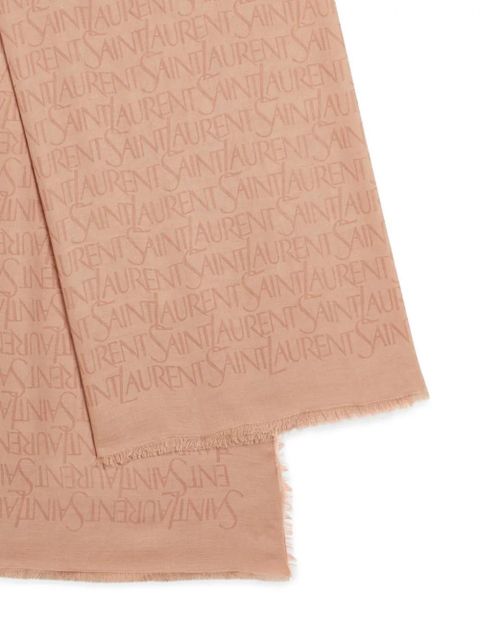 Saint Laurent logo-pattern fringed scarf - Neutrals - zdjęcie produktu nr 2