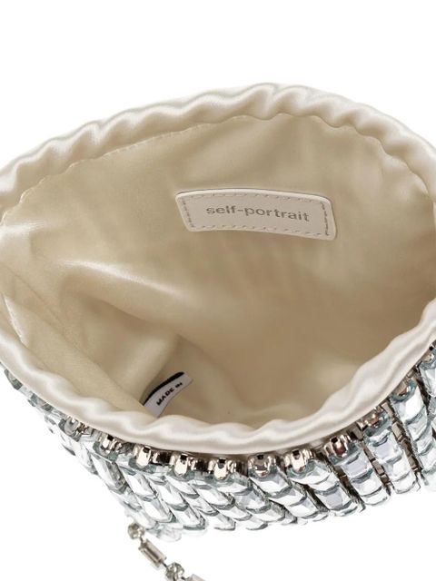 Self-Portrait crystal-embellished drawstring tote bag - Silver