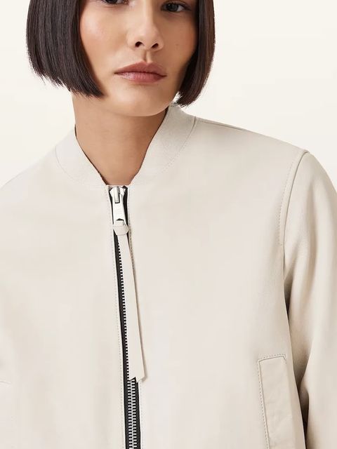 AllSaints kurtka skórzana ORTEN BOMBER JACKET damska kolor biały przejściowa W072LB