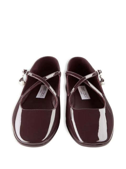 Jimmy Choo Eleri patent-leather cross-strap ballet flats - Brown