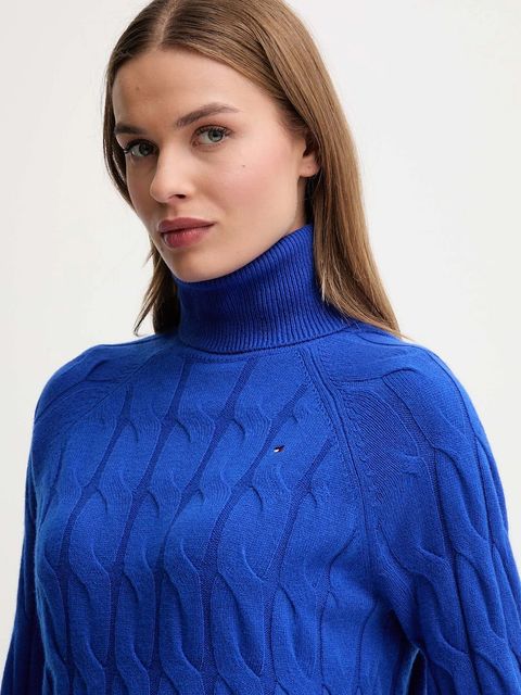 Tommy Hilfiger sweter wełniany damski kolor niebieski lekki z golfem WW0WW46791 - zdjęcie produktu nr 2