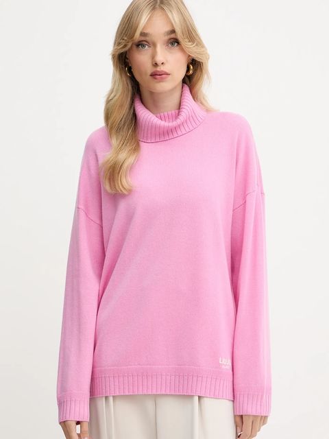 Liu Jo sweter wełniany damski kolor różowy lekki z golfem TF5179.MS026 - zdjęcie produktu nr 1