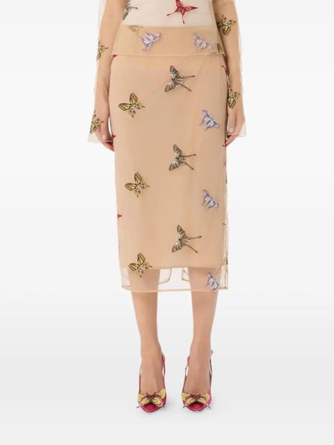 Blumarine butterfly-applique midi skirt - Neutrals
