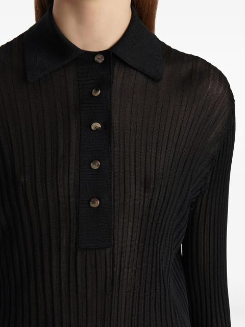 KHAITE long sleeve polo top - Black