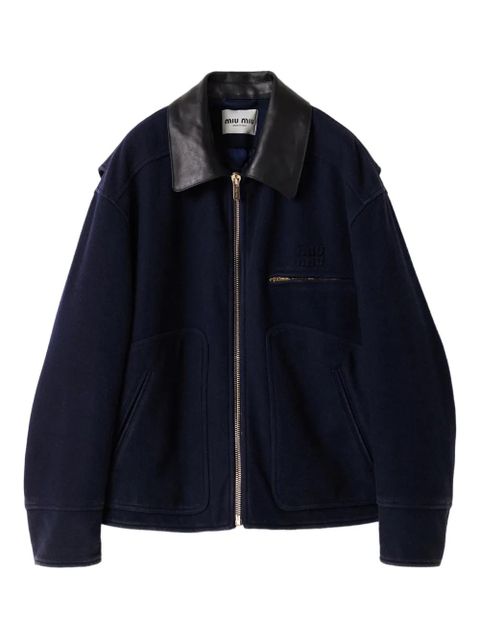 Miu Miu leather-collared padded jacket - Blue - zdjęcie produktu nr 1