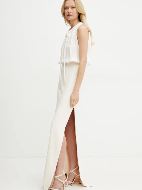 Elisabetta Franchi sukienka kolor beżowy maxi dopasowana ABR3851E2