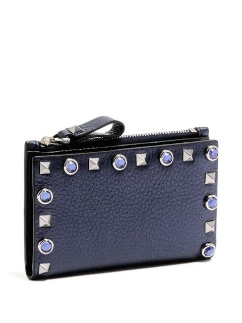 Valentino Garavani Rockstud cardholder with zipper in laminated calfskin - Blue