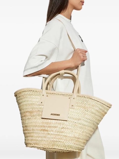 Jacquemus Soli woven-raffia leather-trim tote bag - Neutrals - zdjęcie produktu nr 2