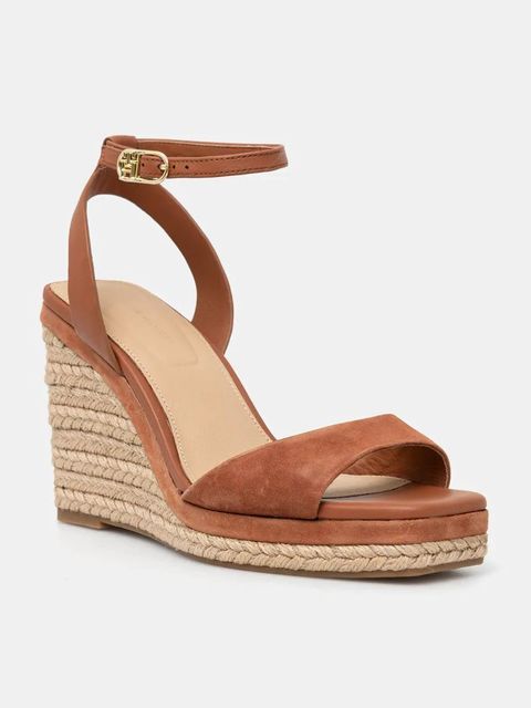 Tommy Hilfiger sandały skórzane LEATHER & SUEDE HIGH WEDGE ESPAD kolor brązowy FW0FW08803 - zdjęcie produktu nr 1