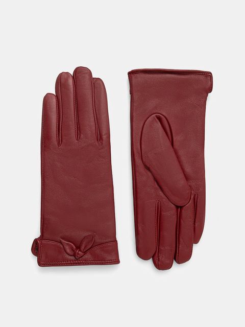 Answear.LAB rękawiczki skórzane damskie kolor bordowy - zdjęcie produktu nr 1