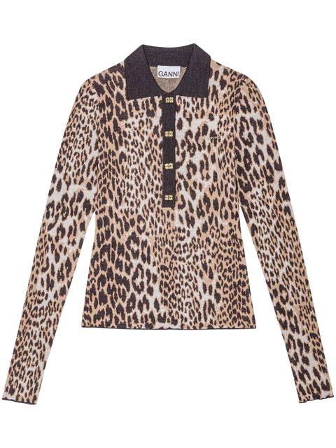 GANNI leopard print long sleeve top - Brown - zdjęcie produktu nr 1