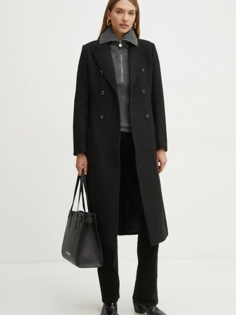 Morgan płaszcz z domieszką wełny GMIDI kolor czarny przejściowy dwurzędowy GMIDI