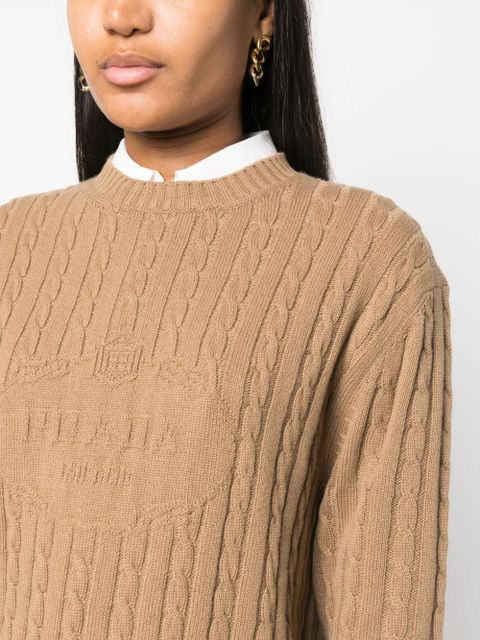 Prada logo-intarsia cable-knit jumper - Brown
