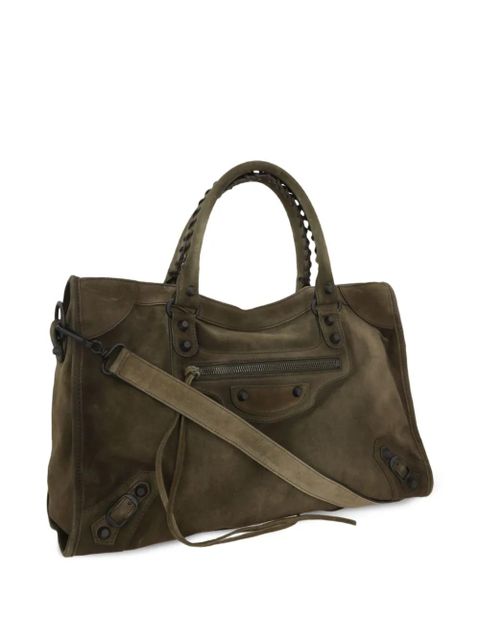 Balenciaga medium Le City braided-handle suede tote bag - Brown