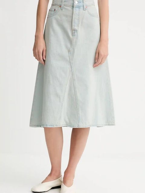 Levi's spódnica jeansowa kolor niebieski midi rozkloszowana A9316