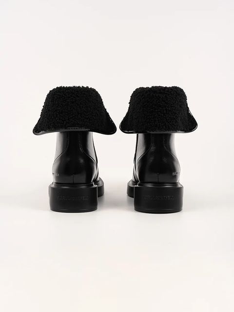 Karl Lagerfeld botki skórzane MACIE damskie kolor czarny na płaskim obcasie lekko ocieplone KL41255