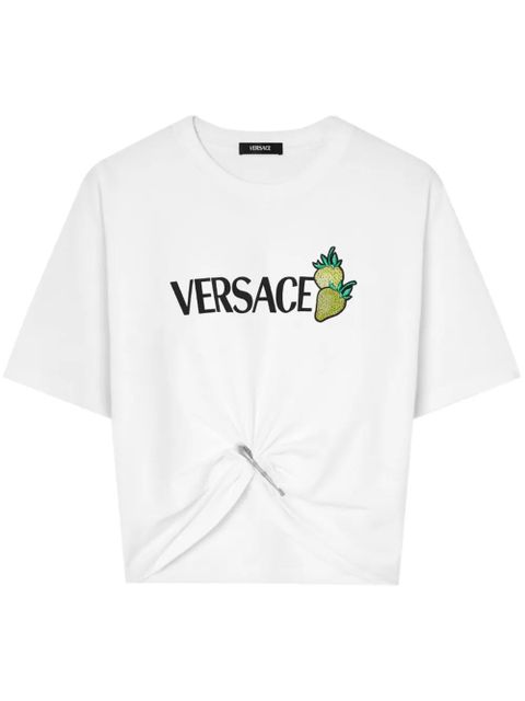 Versace Strawberry Garden Safety Pin cropped T-shirt - White - zdjęcie produktu nr 1