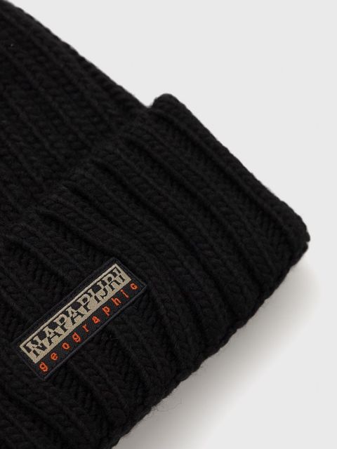 Napapijri czapka z domieszką wełny kolor czarny z grubej dzianiny z domieszką wełny