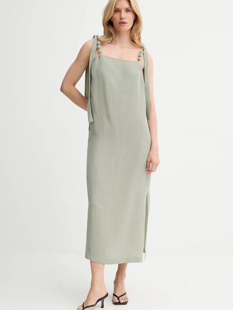 Answear.LAB sukienka kolor zielony midi dopasowana