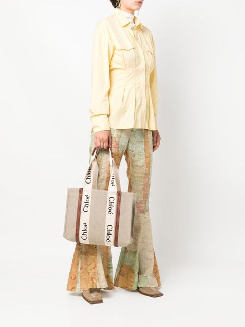 Chloé Woody linen tote bag - Neutrals