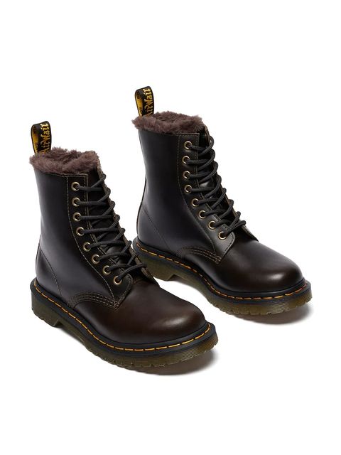 Dr. Martens workery skórzane 1460 Serena damskie kolor brązowy na platformie lekko ocieplone DM41414020 - zdjęcie produktu nr 2