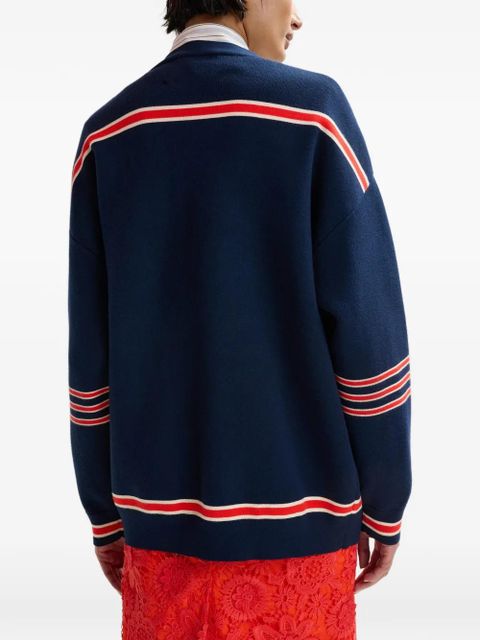 Essentiel Antwerp striped letter-appliqué cardigan - Blue