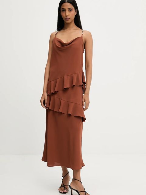 Answear.LAB sukienka kolor brązowy midi rozkloszowana - zdjęcie produktu nr 1