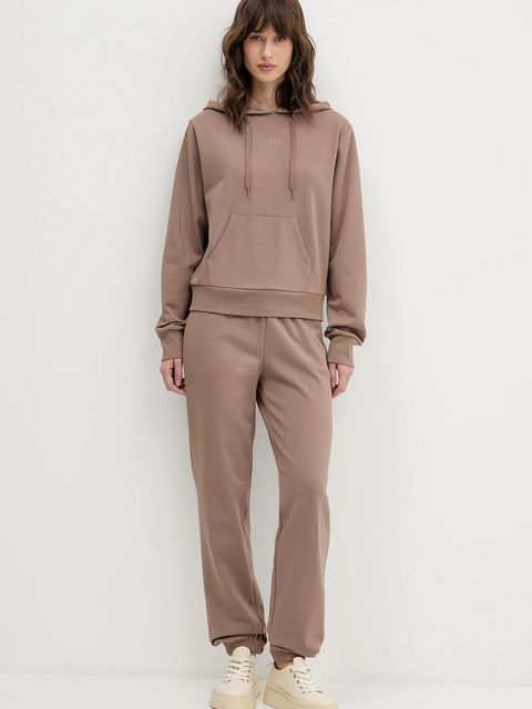 Guess bluza SOFIA damska kolor brązowy z kapturem gładka O5RQ02 KCO31