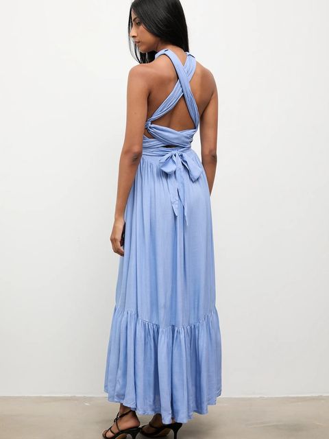 Answear.LAB sukienka kolor niebieski maxi rozkloszowana
