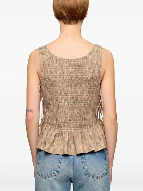 GANNI smocked tie top - Neutrals