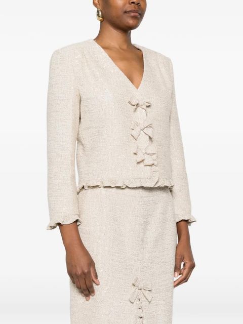 Alessandra Rich sequined bow-embellished jacket - Neutrals